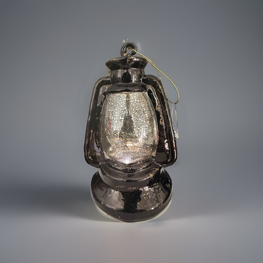DEI Woodland River Black Retro Lantern Ornament Lights Up Battery Operated 6"